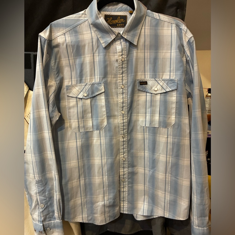 Howler Brothers Blue Plaid Silver stripe H bar B Button Down Shirt - medium